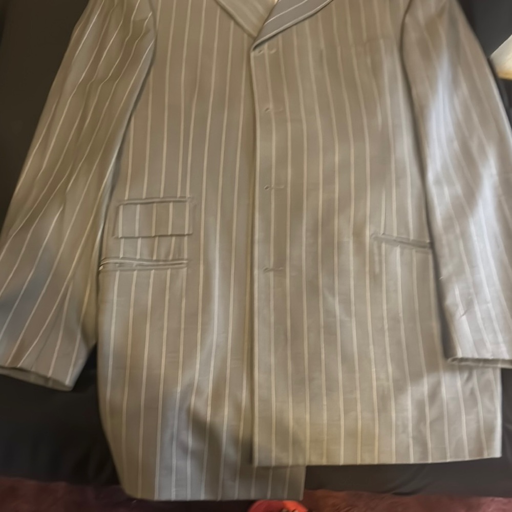Gray Pinstripe Suit Jacket Classic Structured Style